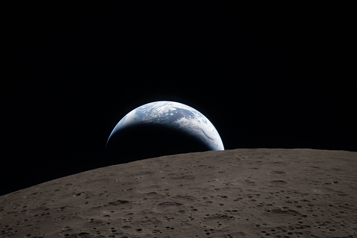 Earthset – an image of Earth setting behind the Moon – captured by the Artemis II crew on 6 April 2026. Credit: NASA