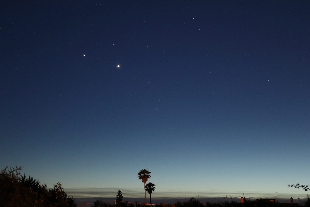 Venus, Jupiter, Mercury and Gemini are visible in this beautiful image captured Roberto Ortu from Cabras, Sardinia, Italy, 6 June 2026, 22:03 local time. "This is a photo clearly showing the planets Jupiter and Venus, which are increasingly close to the close conjunction on 9 June," says Roberto. "Also visible are the planet Mercury in the lower right and stars Castor and Pollux in the constellation Gemini at the top of the image." Equipment: Canon EOS R100 DSLR camera, RF-S 18-45mm lens Exposure: ISO 3200, f/6.3, focal length 45mm, 4s Software: Digital Photo Professional