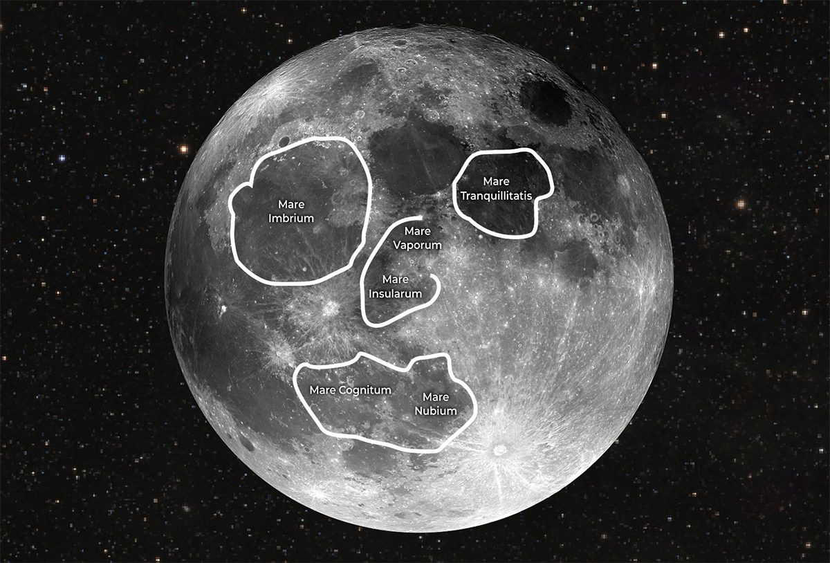 The features that form the Man in the Moon. Credit: BBC Sky at Night Magazine, Mark Garlick, Science Photo Library, Getty Images