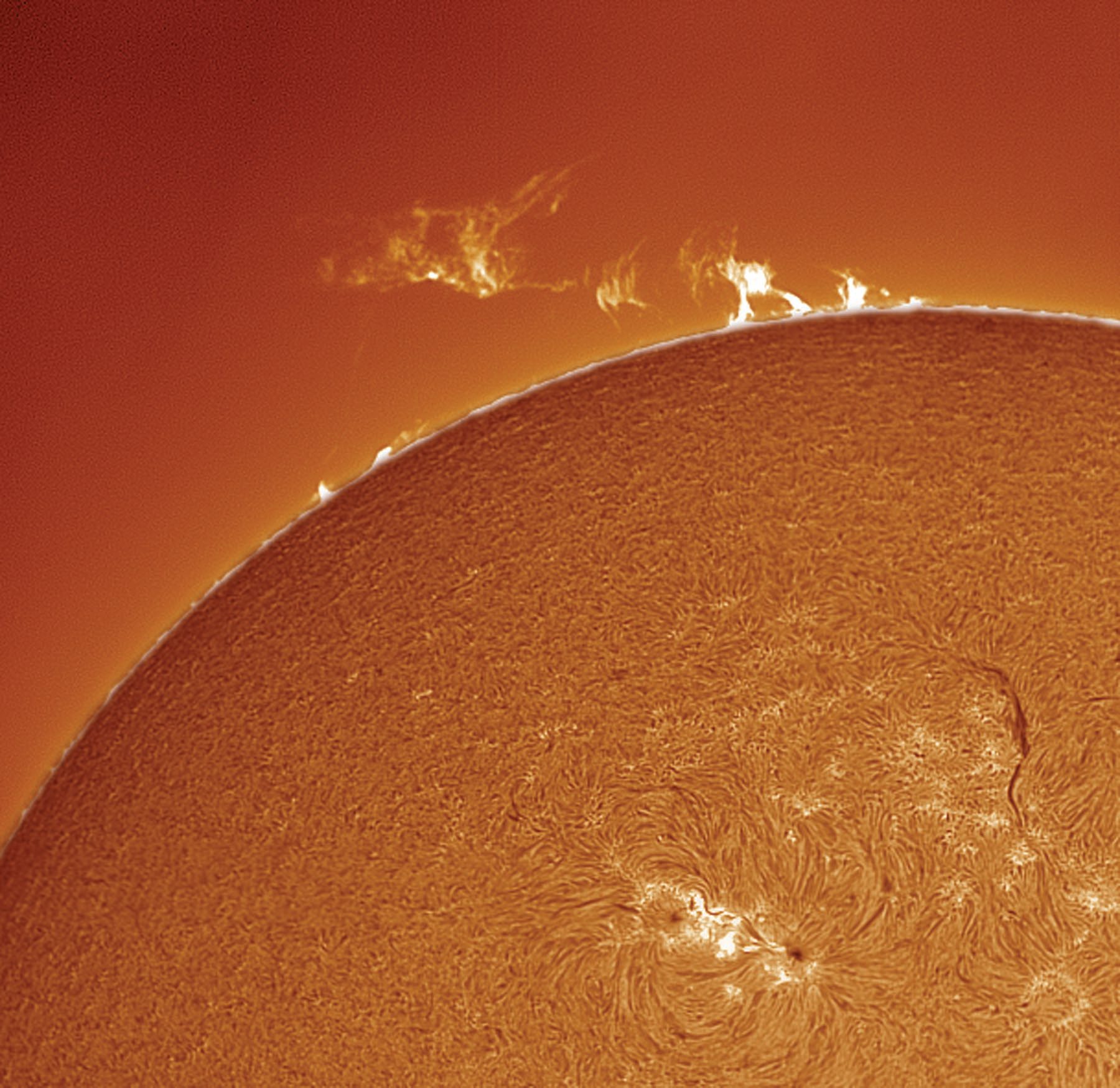 Hydrogen-alpha view of the Sun. Credit: Pete Lawrence