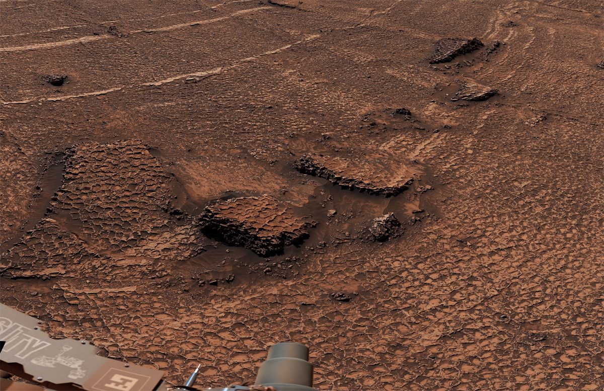 The honeycomb textures of polygon fractures seen on the surface of Mars by NASA's Curiosity rover. Credit: NASA/JPL-Caltech/MSSS