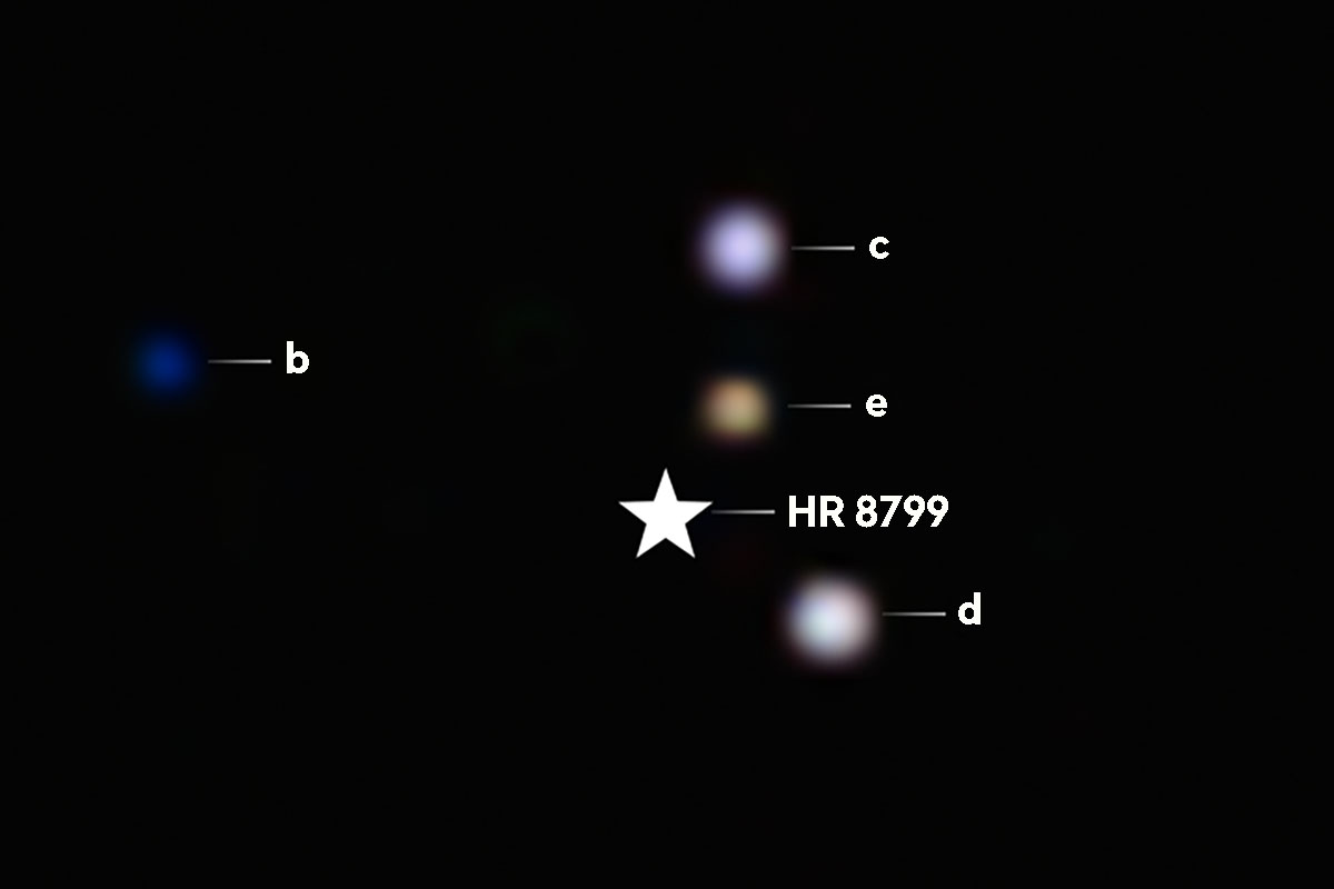 Direct image of the exoplanets around HR 8799, captured by the James Webb Space Telescope. Credit: NASA, ESA, CSA, STScI, Laurent Pueyo (STScI), William Balmer (JHU), Marshall Perrin (STScI)