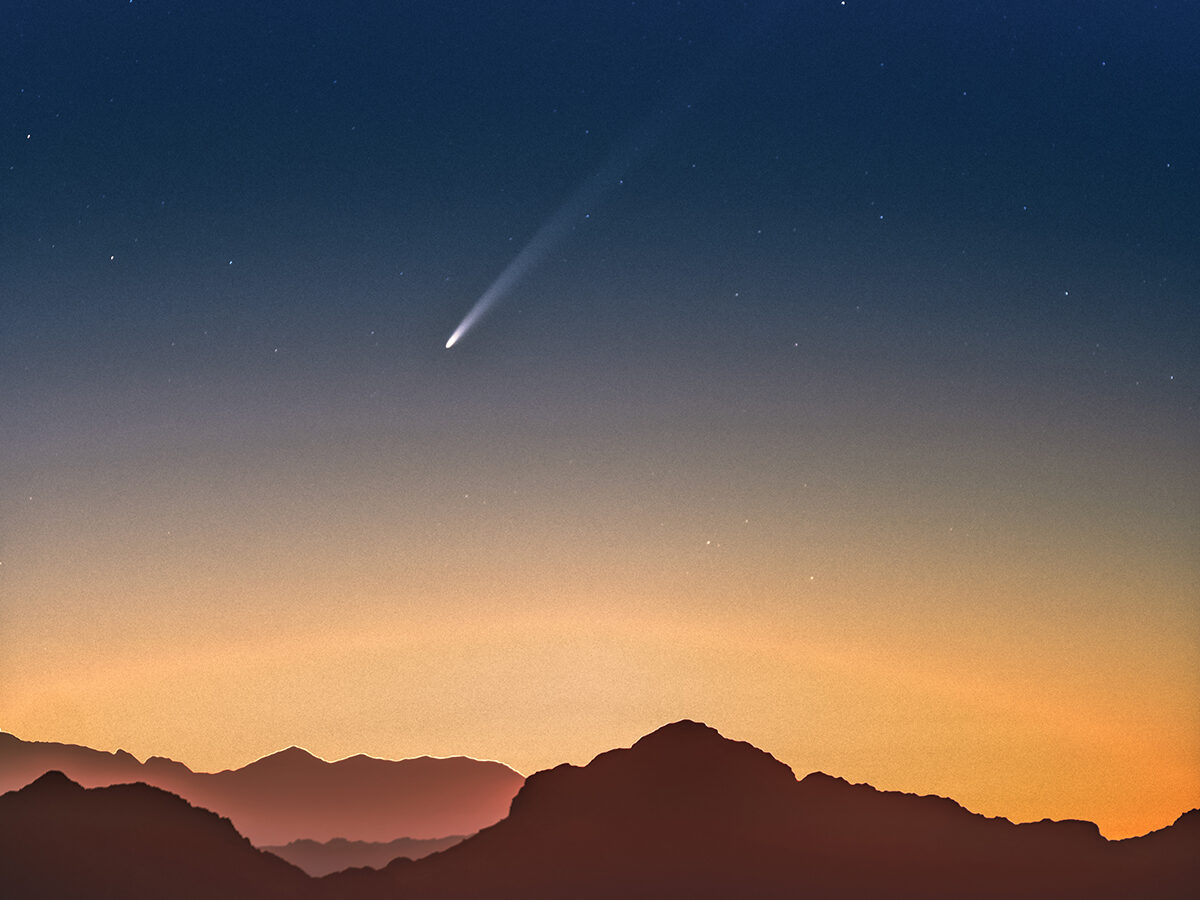 Comet C/2023 A3 (Tsuchinshan-ATLAS) over Mount Sinai on the Sinai Peninsula of Egypt, captured by Osama Fathi, 28 September 2024, 05:30 local time. Equipment: NikonZ6 Mod camera, Samyang 135mm lens. Comet (stacked): 60 photos (5sec, ISO 640, f2.8 ). Foreground: 5sec , Hdr