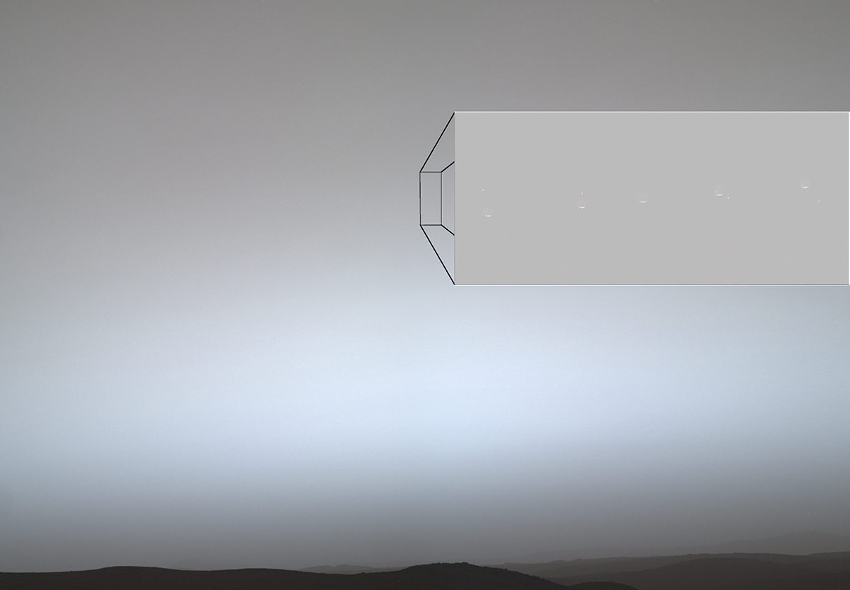 Annotated composite of nine images captured by NASA's Perseverance rover on 2 July 2026 shows Earth passing behind Martian moon Phobos. Credit: NASA/JPL-Caltech/ASU/MSSS/SSI