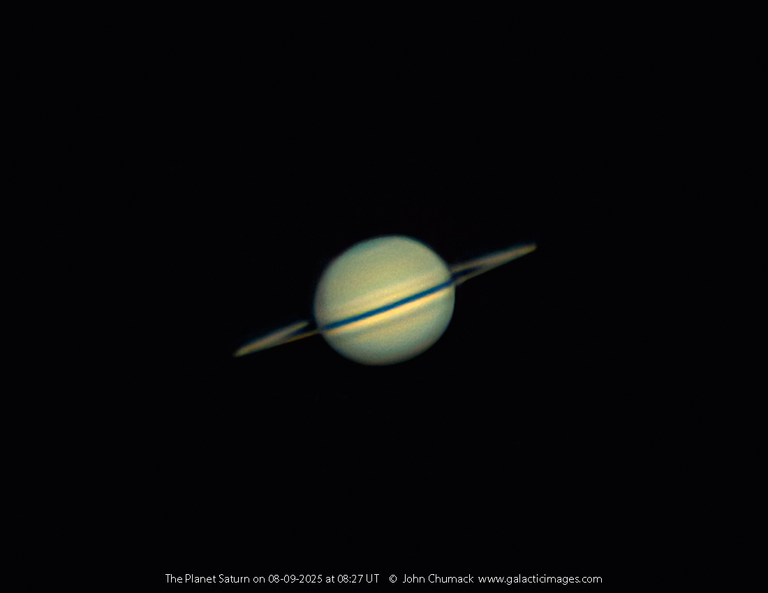 Saturn John Chumack, Dayton, Ohio, USA, 9 August 2025 Equipment: QHY5III462 M/C camera, Celestron C11 Schmidt-Cassegrain, Software Bisque Paramount MyT mount