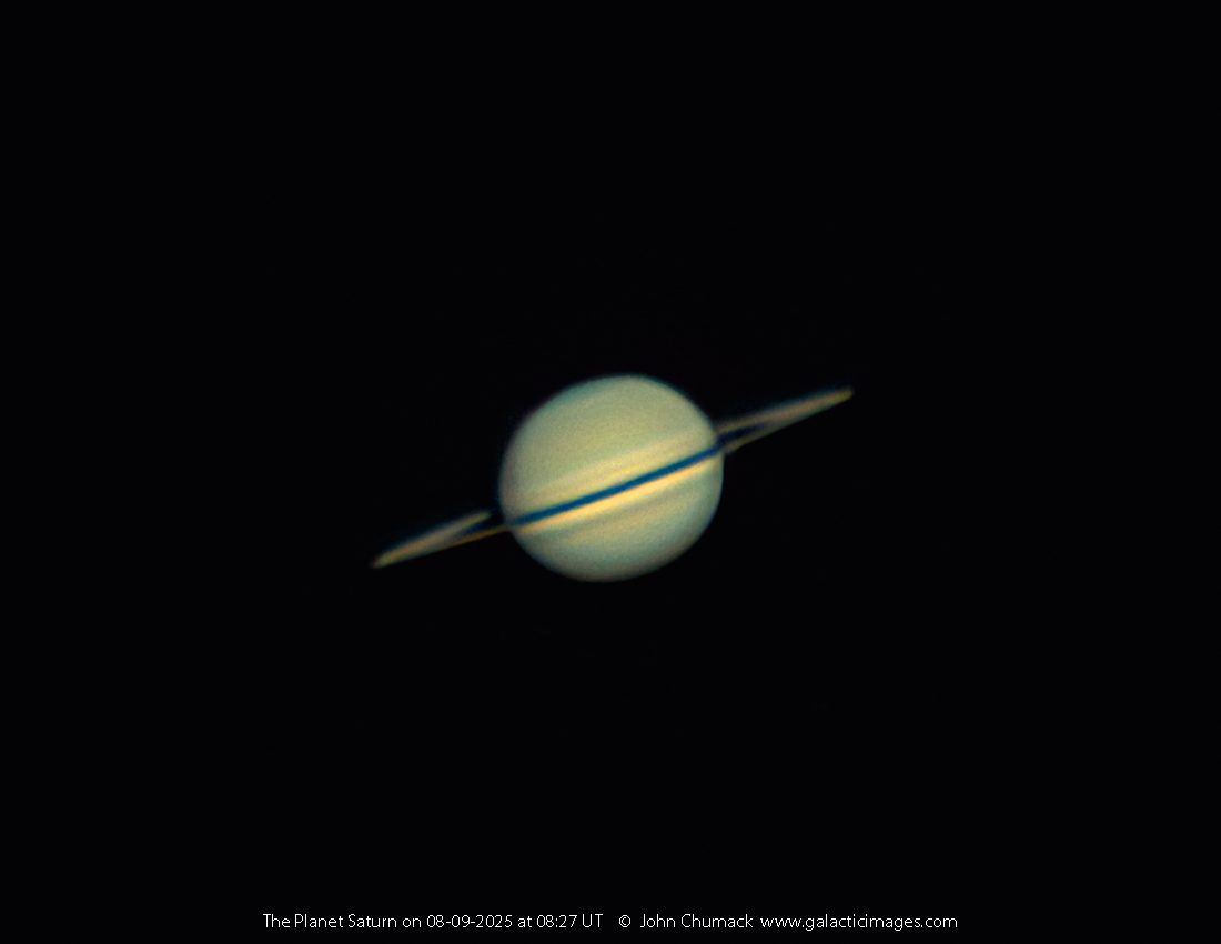 Saturn John Chumack, Dayton, Ohio, USA, 9 August 2025 Equipment: QHY5III462 M/C camera, Celestron C11 Schmidt-Cassegrain, Software Bisque Paramount MyT mount