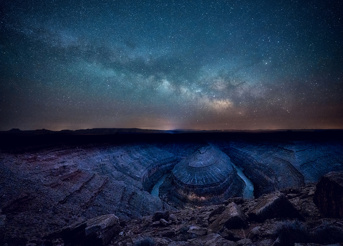 The Milky Way over the San Juan River at Goosenecks State Park near Mexican Hat, Utah, USA. Credit: Diana Robinson Photography / Getty Images
