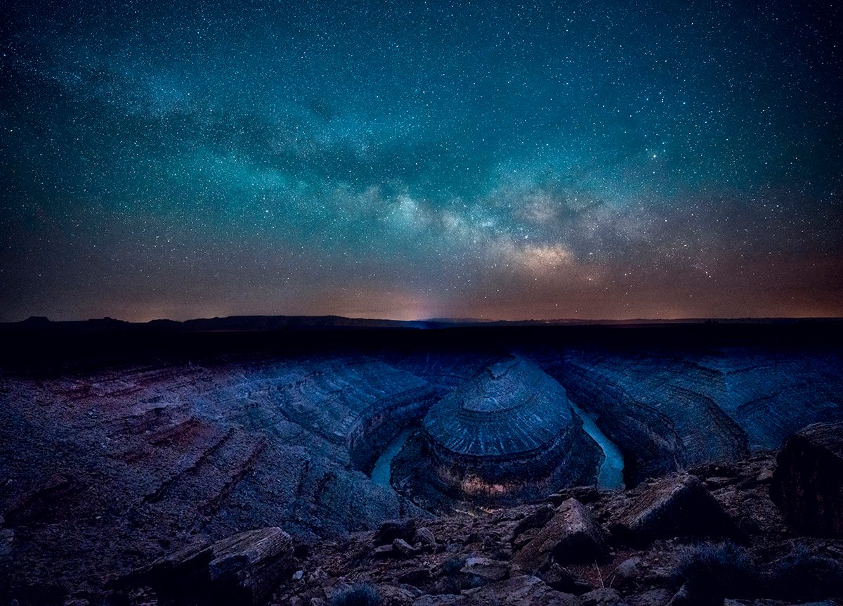 The Milky Way over the San Juan River at Goosenecks State Park near Mexican Hat, Utah, USA. Credit: Diana Robinson Photography / Getty Images