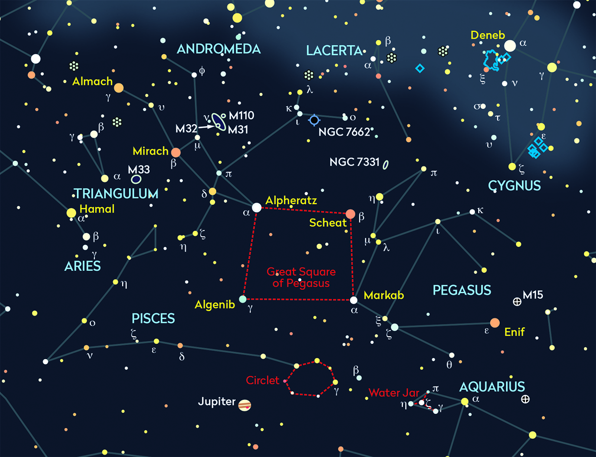 Chart showing the constellations Andromeda and Pegasus