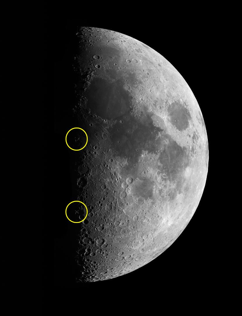 Lunar X and V Jamie Cooper, Whilton, Northamptonshire, 8 February 2022 Equipment: ZWO ASI290MM camera, Sky-Watcher 250PDS Newtonian reflector, Sky-Watcher EQ6 mount