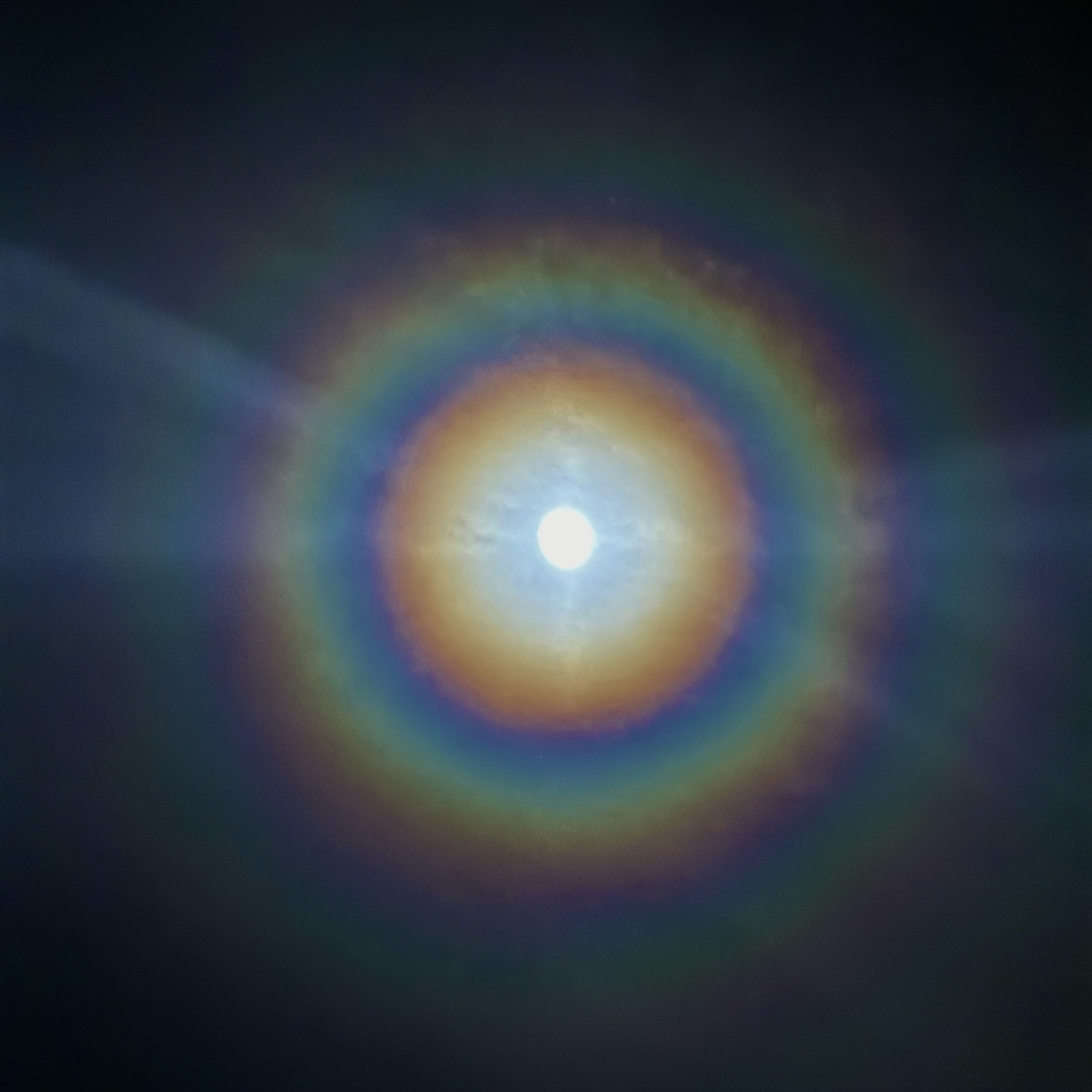 A Moon halo captured by Jessica Evans over Newport, South Wales, UK, 28 February 2026, 21:40 UTC. Equipment: iPhone 15 Pro Max. Exposure: 10 seconds.