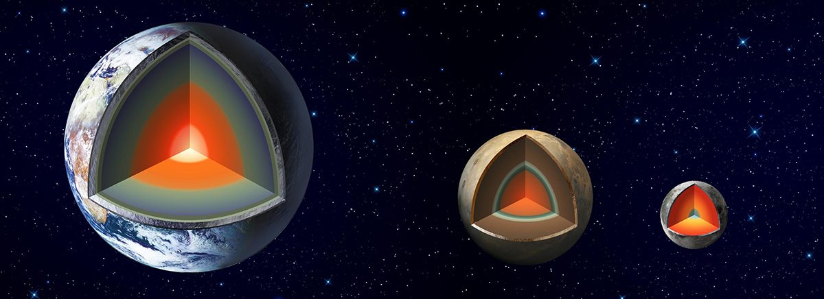 Artist's impression showing the major interior layers of Earth, Mars and the Moon. Credit: NASA/JPL-Caltech