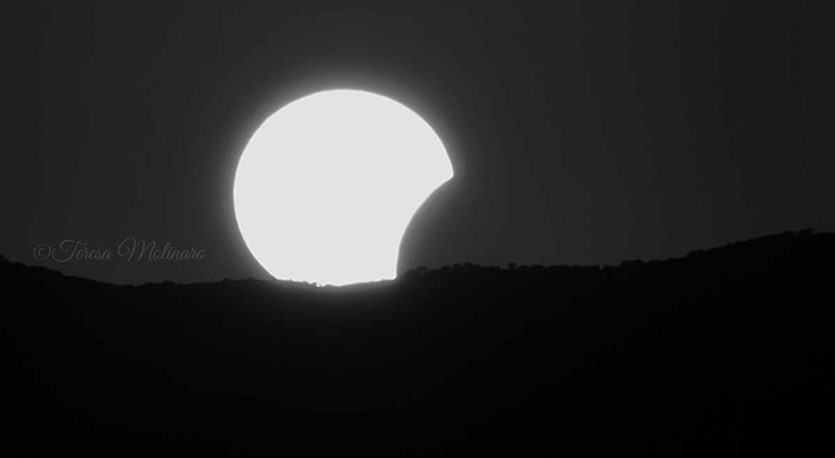 The partial solar eclipse from Aspra, Sicily, Italy, captured by Teresa Molinaro, 12 August 2026, 19:47 local time Equipment: Nikon D7500 camera, Nikkor lens Exposure: 1/800s f/20 ISO 125, one shot