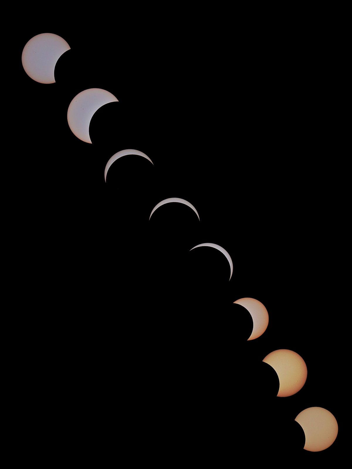 A beautiful composite of the partial solar eclipse of 12 August 2026, captured by Chloë Garwood from Bedfordshire, UK Equipment : Canon EOS 200D DSLR camera, Canon EF 100-400mm f/4.5-5.6L IS II USM lens, homemade solar filter Software: Lightroom