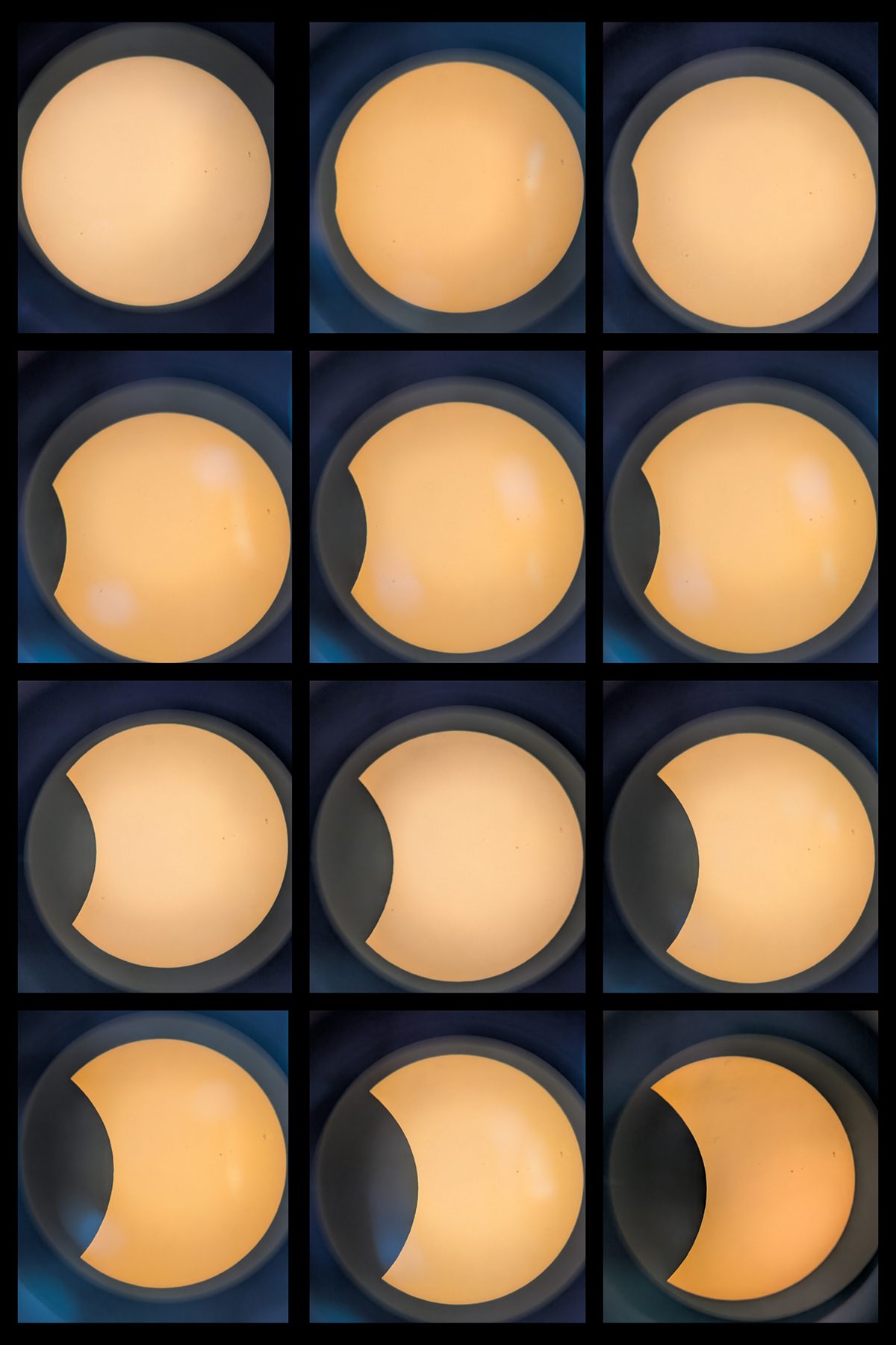 A beautiful selection of solar eclipse images captured by Debbie Townsend, 12 August 2026 from Doncaster, South Yorkshire, UK. Equipment: Google Pixel 9 Pro smartphone, Celestron NexStar 8SE solar telescope