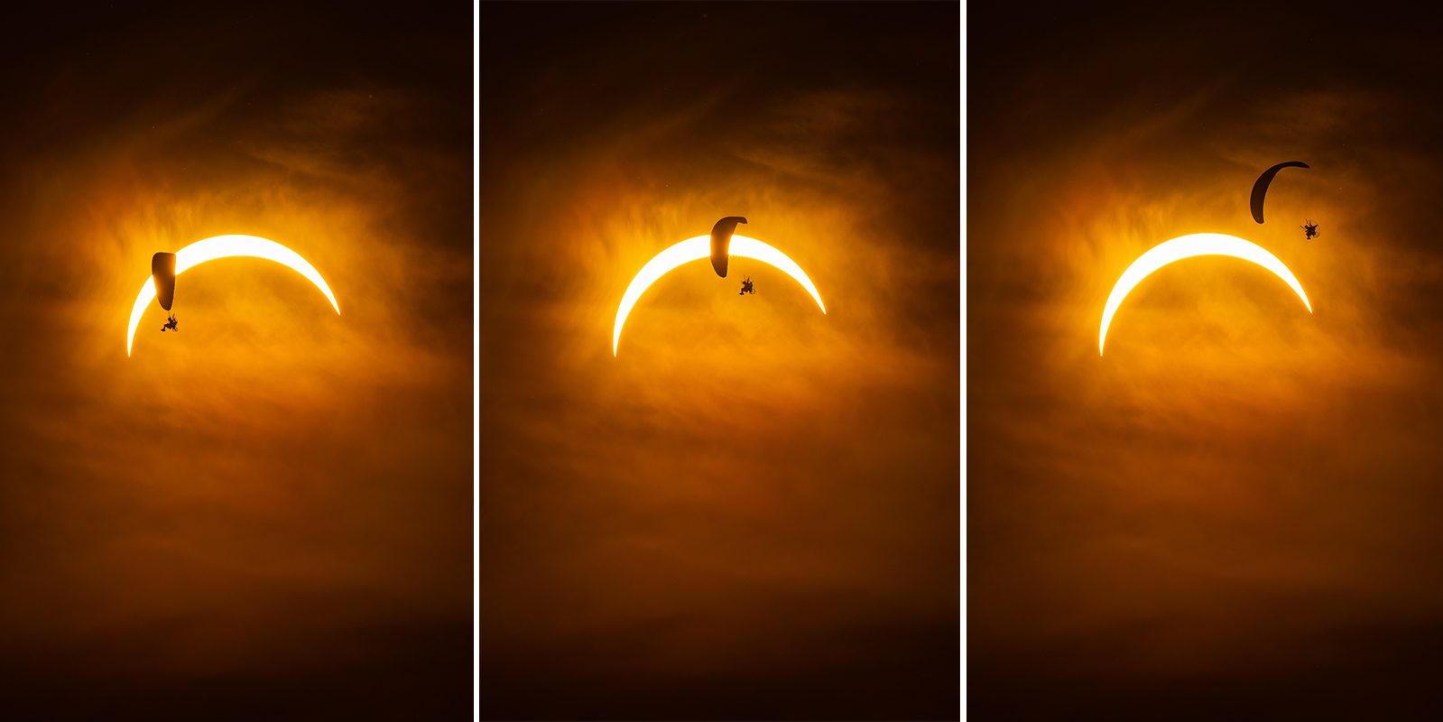 Thanks to Andrew Hawkes for sending us these wonderful images of his friend on a paramotor during the 12 August 2026 solar eclipse, captured from Harrogate, UK