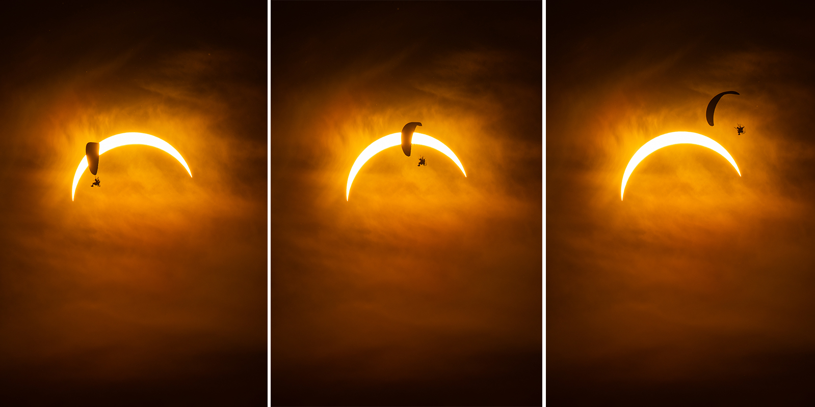 Thanks to Andrew Hawkes for sending us these wonderful images of his friend on a paramotor during the 12 August 2026 solar eclipse, captured from Harrogate, UK