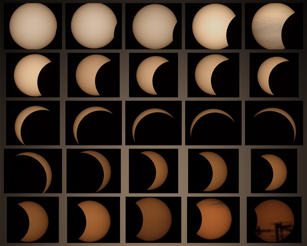 A selection of partial solar eclipse images captured by Sonia Turkington from North Reddish, Stockport, Cheshire, 12 August, 18:00 – 20:00.

Equipment: Seestar S50 smart telescope
Exposure: single images
Software: Gridart