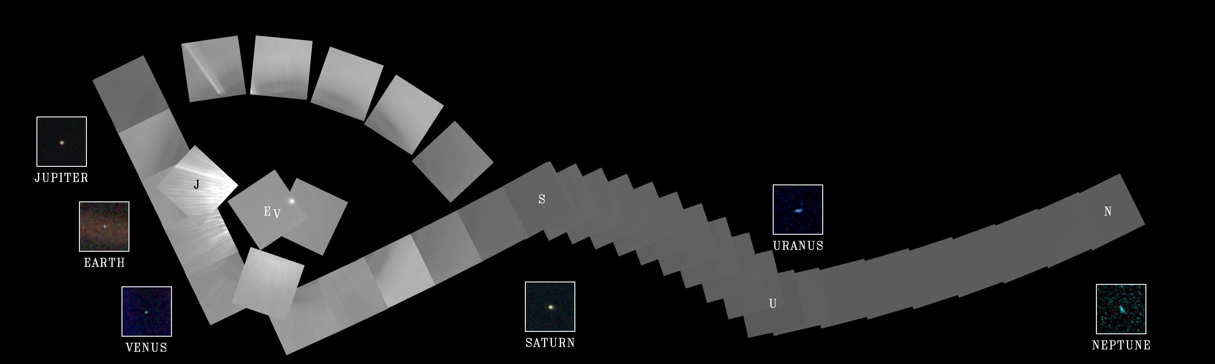 A portrait of the Solar System featuring Earth as a 'pale blue dot', captured by the Voyager 1 mission from a distance of over 4 billion miles from Earth. Credit: NASA
