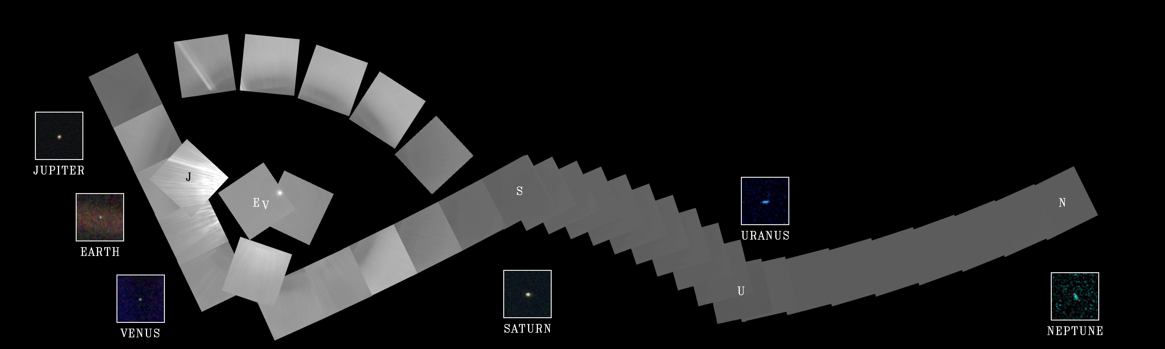 A portrait of the Solar System featuring Earth as a 'pale blue dot', captured by the Voyager 1 mission from a distance of over 4 billion miles from Earth. Credit: NASA