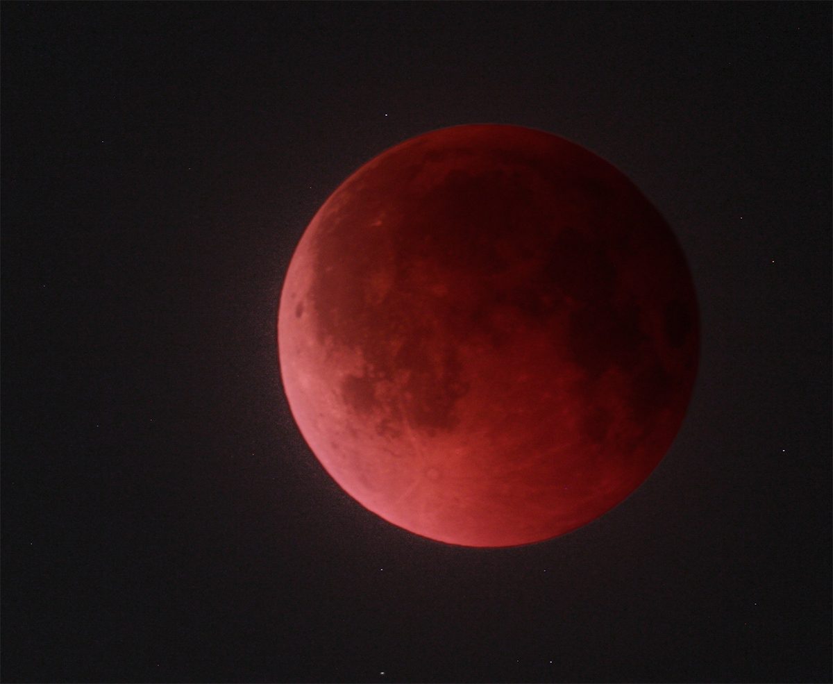Total lunar eclipse, 7 September 2025, captured by Federico Mariano, Lecce, Italy. Equipment: Canon EOS 600D DSLR camera, Sky-Watcher 150P Dobsonian, HEQ5 mount. Exposure: ISO 800, single exposure. Software: Adobe Lightroom