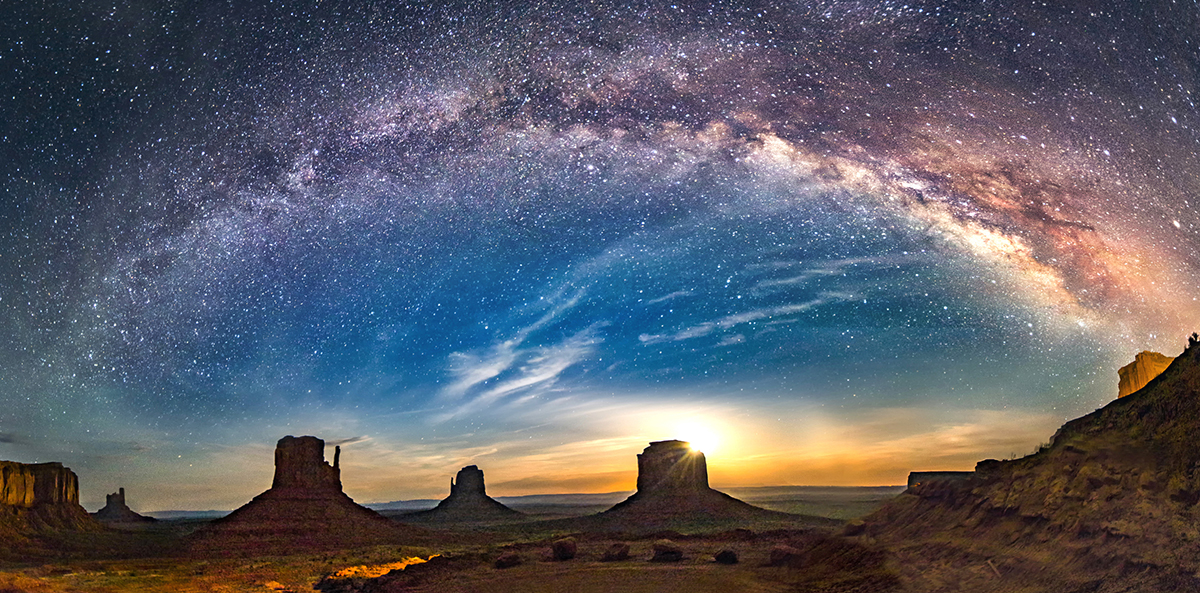 Milky Way over Monument Valley, Arizona, Utah, USA, a region considered sacred by the Navajo people. Credit: Clicked by Avik Chakraborty / Getty Images