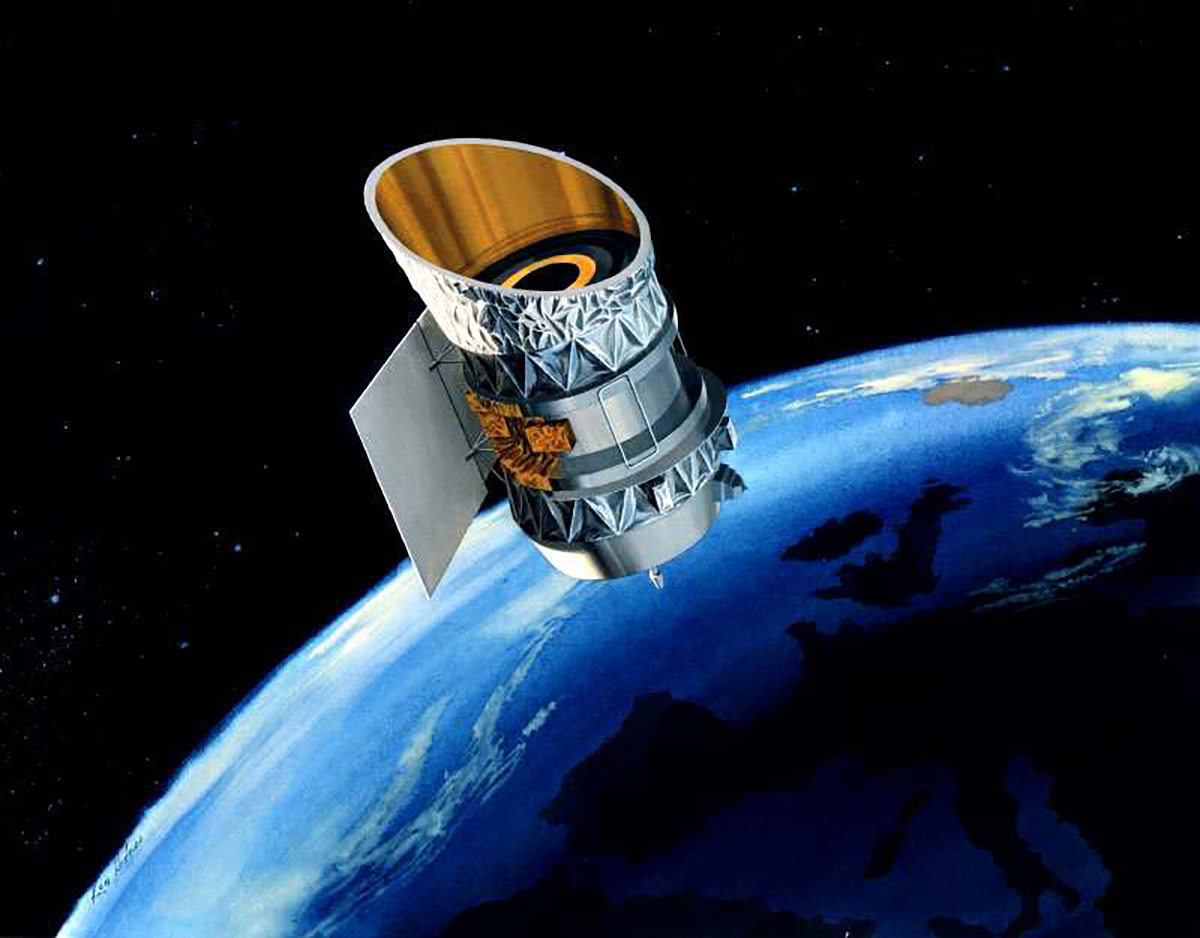 The Infrared Astronomical Satellite, or IRAS, was the first space telescope to study the sky in infrared light. Artist's impression. Credit: NASA