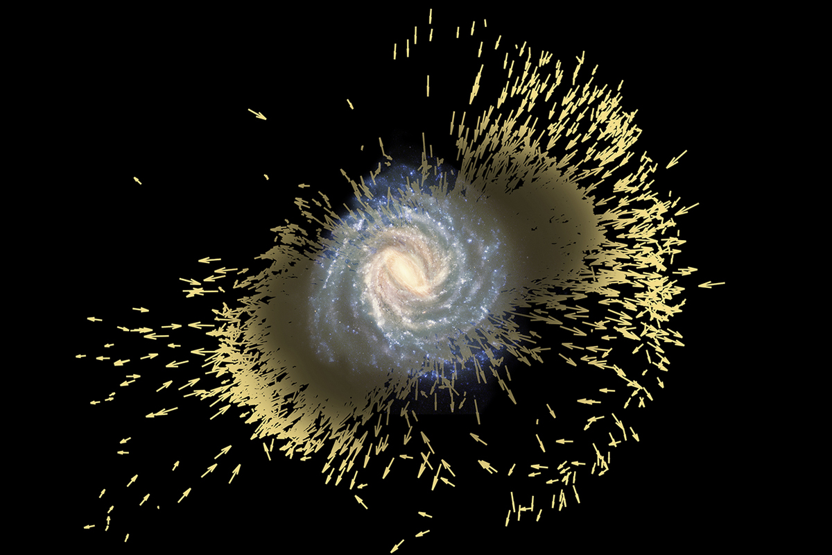 Artist's impression of debris of the Gaia-Enceladus galaxy. Credit:: ESA (artist's impression and composition); Koppelman, Villalobos and Helmi (simulation), CC BY-SA 3.0 IGO
