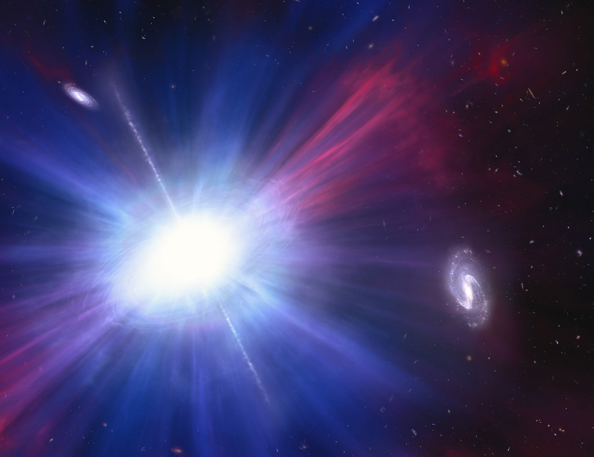 An artist’s impression of a Luminous Fast Blue Optical Transient (LFBOT). Credit: NASA/ESA/NSF’s NOIRLab/Mark Garlick/Mahdi Zamani, NASA/ESA/STScI/Ashley Chrimes (ESA-ESTEC/Radboud University)