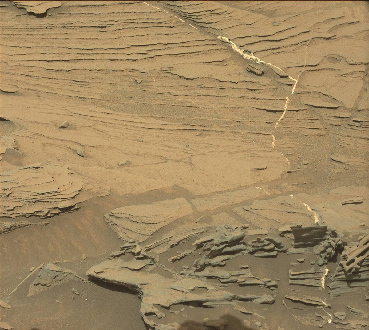 An image of Mars captured by the Curiosity rover's Mast Camera (Mastcam), 30 August 2015. Just left of centre in the flower portion of the image is the famous 'floating spoon' formation. Credit: NASA/JPL-Caltech/MSSS
