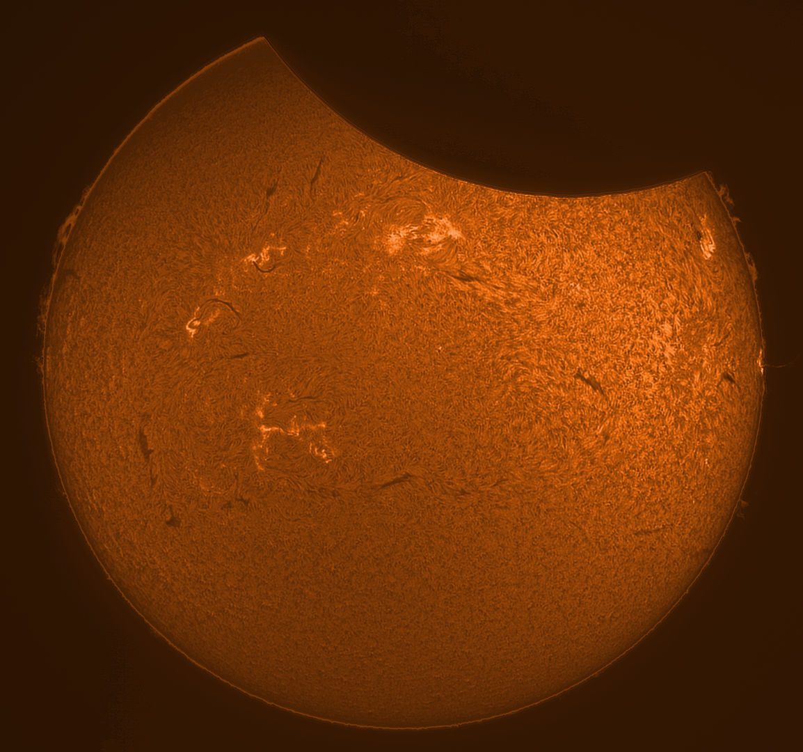 Partial solar eclipse Lee Davis, Westward Ho!, North Devon, UK, 29 March 2025 Equipment: ZWO ASI178MM camera, Lunt LS50THa solar cope, Celestron Evolution NexStar 8 mount