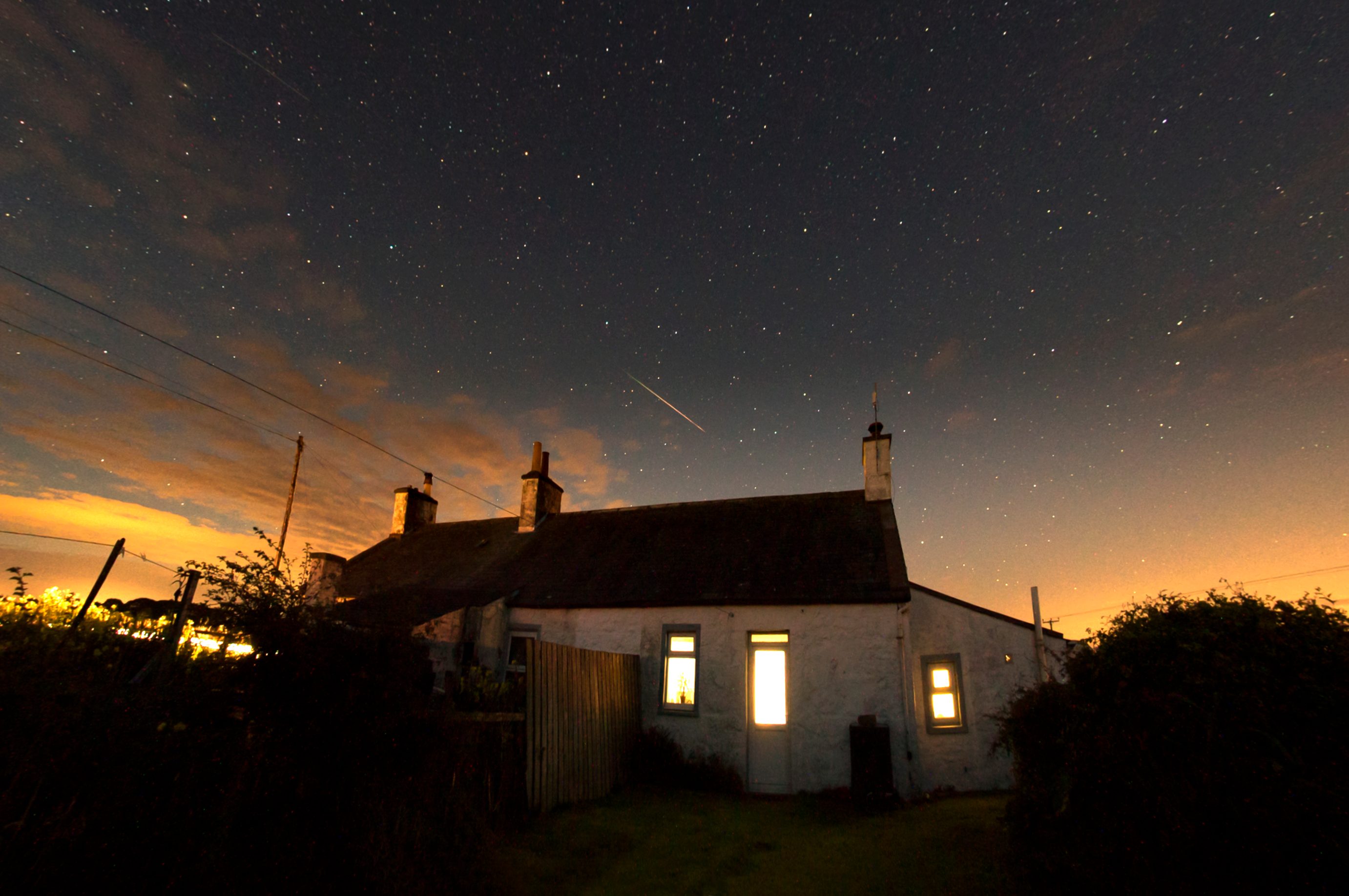 A Perseid Meteor by John Short, Dumfries, UK. Equipment: Sony A7s, Samyang 12mm fisheye