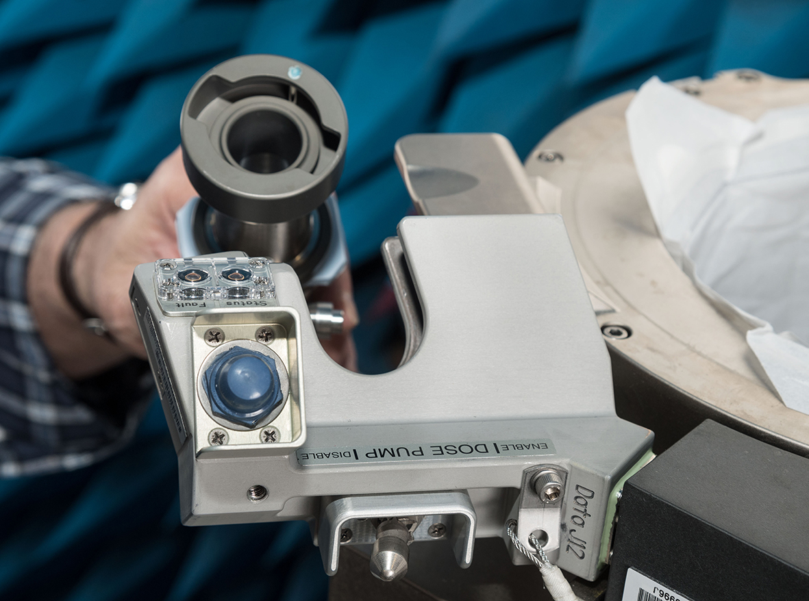 The Universal Waste Management System designed for Artemis missions features a specially shaped funnel and hose for waste water. Credit: NASA