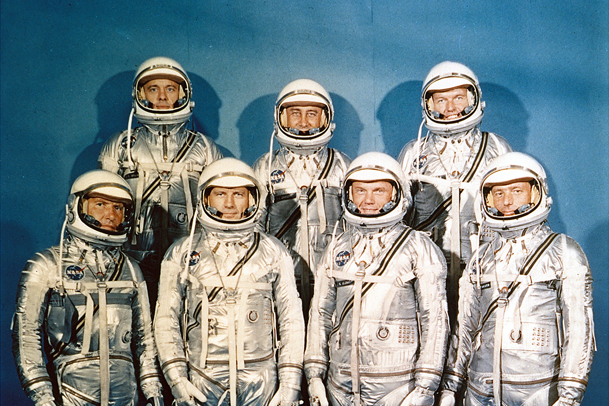 The seven Mercury astronauts were. From left: Wally Schirra, Alan Shepard, Deke Slayton, Gus Grissom, John Glenn, Gordon Cooper and Scott Carpenter. Credits: NASA
