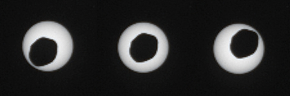 The Curiosity rover captured this view of Martian moon Phobos passing directly in front of the Sun, as seen from the surface of Mars. Credit: NASA/JPL-Caltech/Malin Space Science Systems/Texas A&M Univ.