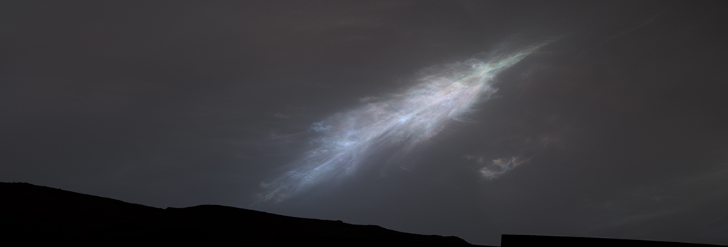 An iridescent cloud on Mars captured just after sunset on 27 January 2023, by NASA's Curiosity rover. Credits: NASA/JPL-Caltech/MSSS