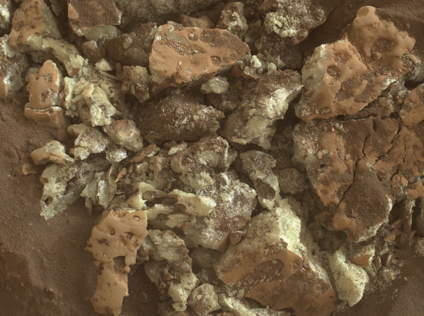 Sulphur crystals on Mars Curiosity Mars Rover, 18 July 2024 Credit: NASA/JPL-Caltech/MSSS
