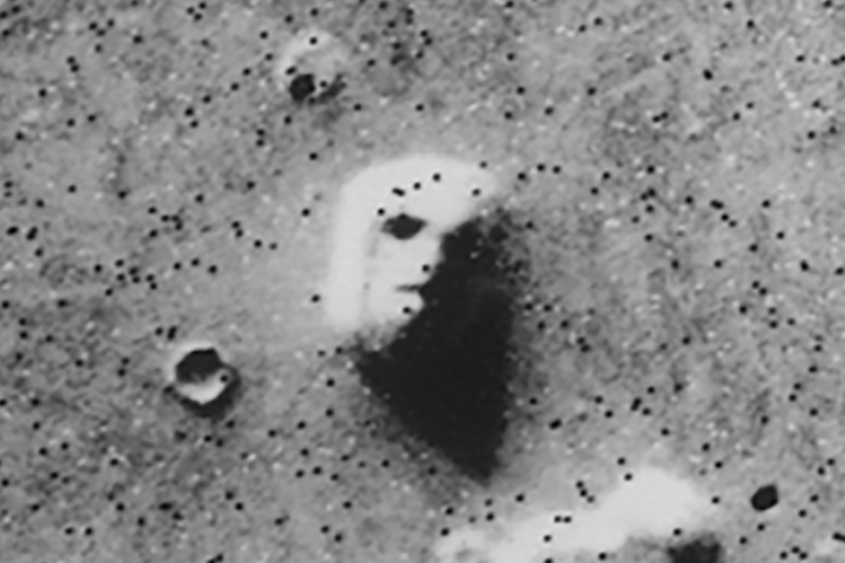 The 'face on Mars' is a feature on Mars photographed by NASA's Viking 1 Orbiter on 25 July 1976. Credit: NASA/JPL