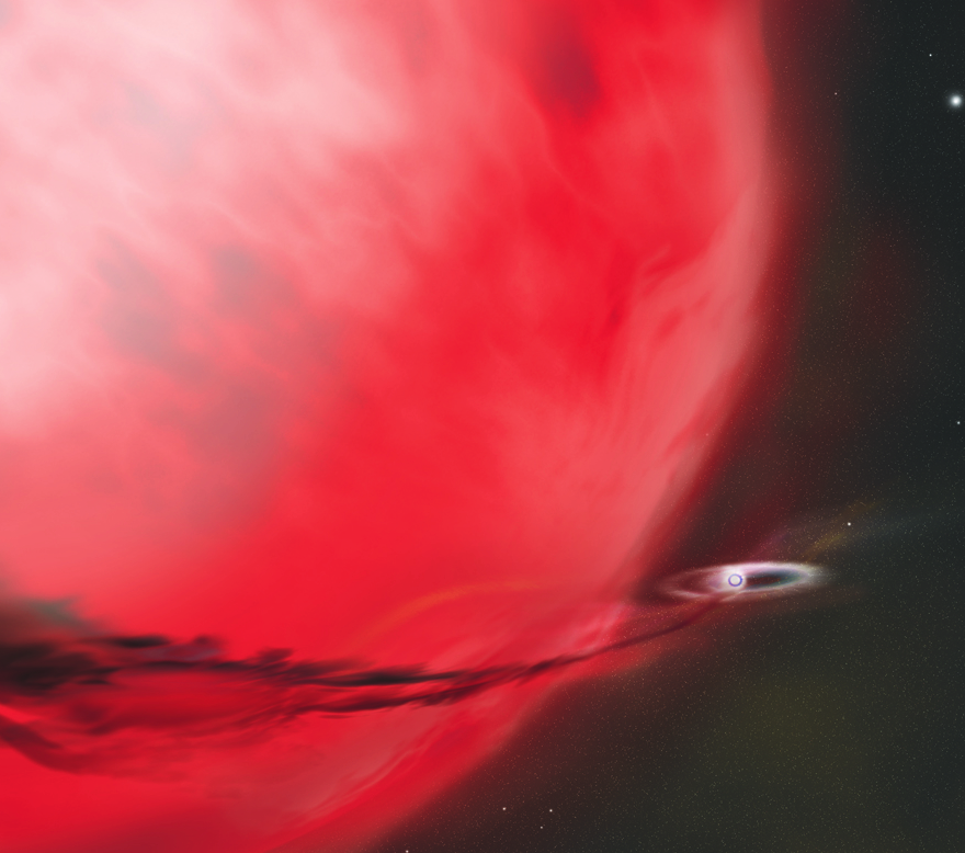 A white dwarf syphons gas off a red giant.