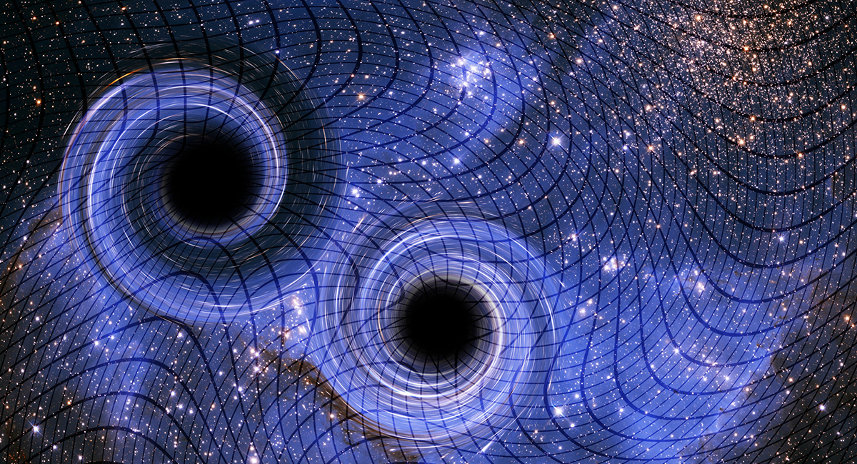 Artist's impression of gravitational waves being generated by interactions between two black holes. Credit: Victor De Schwanberge / Science Photo library / Getty Images