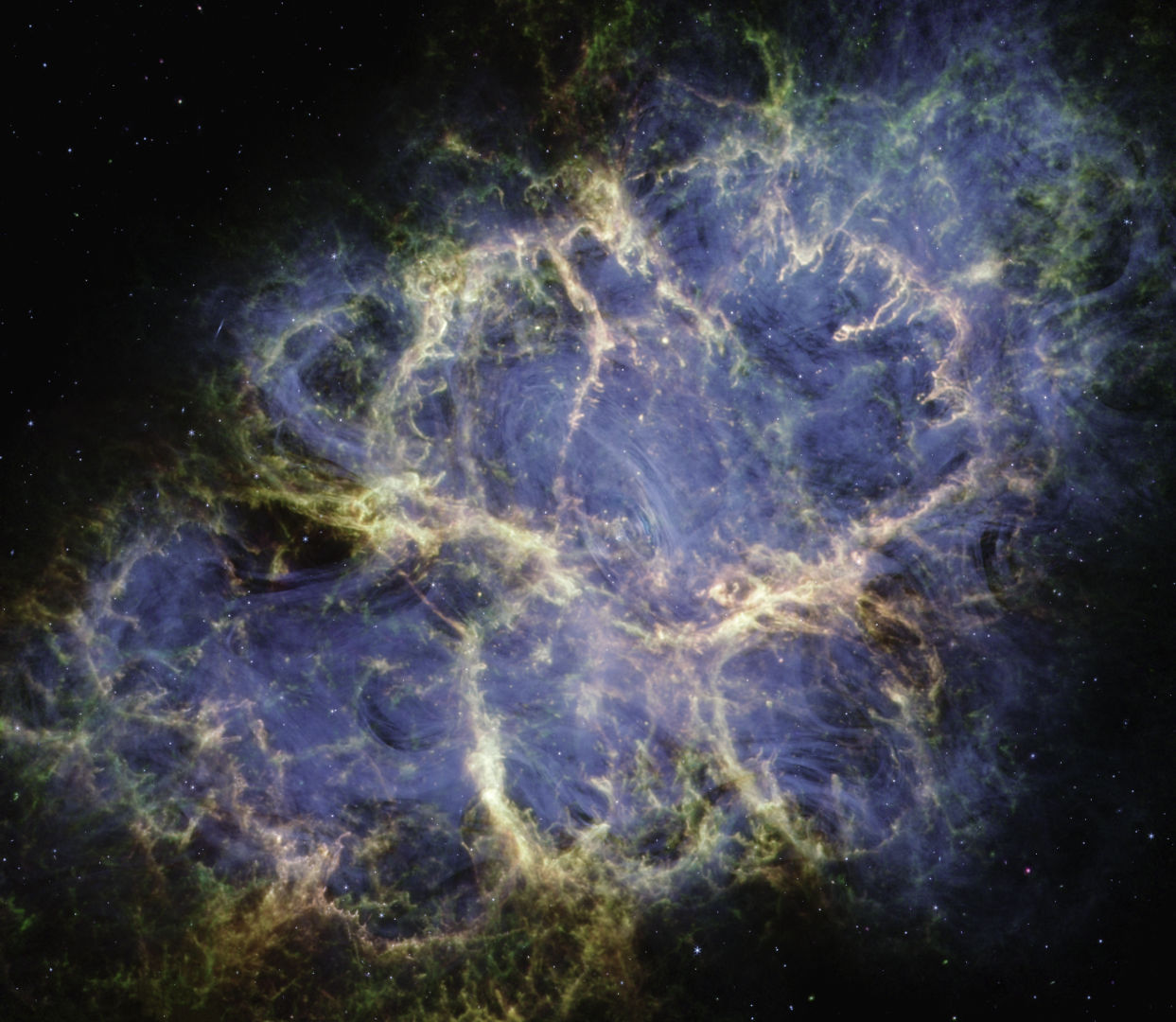 The Crab Nebula, as seen by the James Webb Space Telescope. Credit: NASA, ESA, CSA, STScI, Tea Temim (Princeton University)
