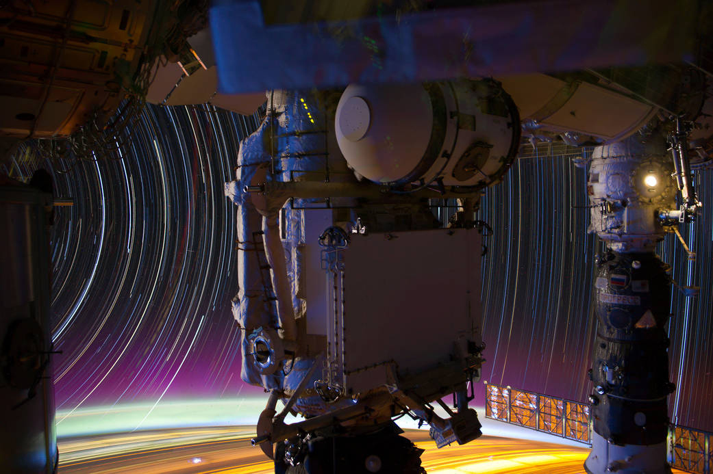 There’s nothing like a bit of Russian space hardware to give your star trail images a little added impact. Credit: NASA
