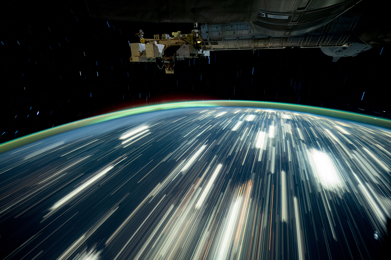 Earth’s city lights streak by in this long-exposure photo taken from the ISS by NASA astronaut Don Pettit on October 24th, 2024. NASA/Don Pettit