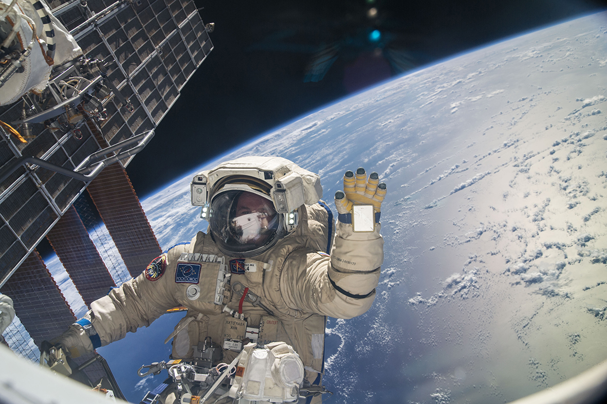 “I’m going outside. I may be some time.” Cosmonaut Sergey Ryazansky in the middle of a six-hour spacewalk, 2013. Credit: NASA