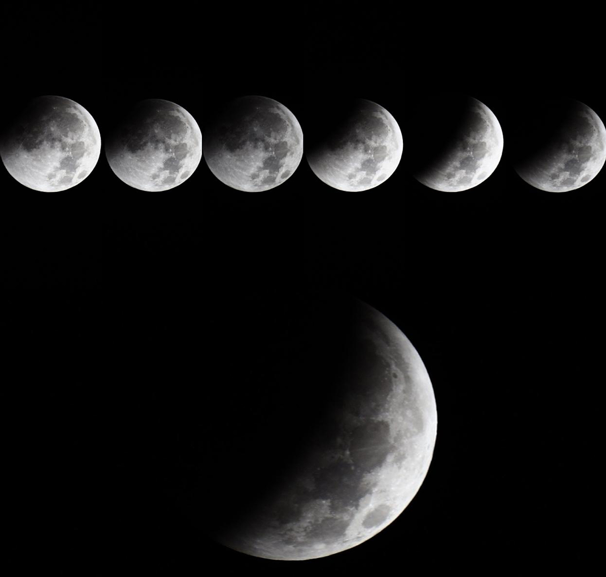A composite image showing the passage of the partial lunar eclipse over the southernmost part of Sicily, Italy, 28 August 2026, from 04:42 local time, by Giovanni Passalacqua.

Equipment: Canon EOS R DSLR camera, Sigma 500mm lens, Manfrotto tripod
Exposure: 3 shot ISO 200, 1/80s, f/6.3; 3 shot ISO 200, 1/30s, f/6.3; 1 shot ISO 320, 1/10s, f/8.0.
Software: Photoshop