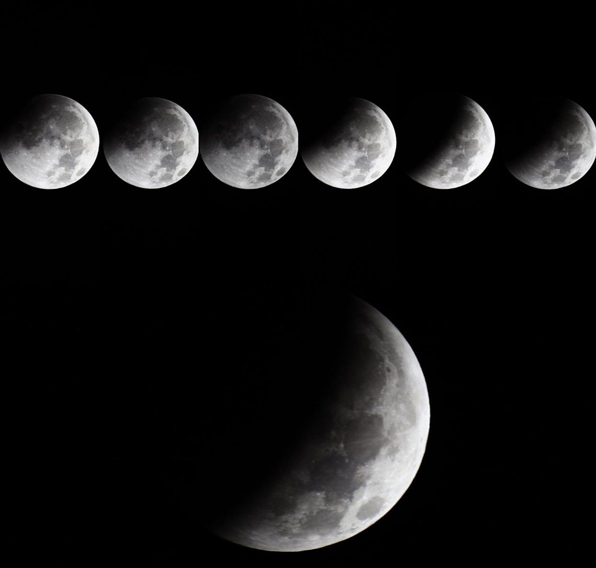A composite image showing the passage of the partial lunar eclipse over the southernmost part of Sicily, Italy, 28 August 2026, from 04:42 local time, by Giovanni Passalacqua.

Equipment: Canon EOS R DSLR camera, Sigma 500mm lens, Manfrotto tripod
Exposure: 3 shot ISO 200, 1/80s, f/6.3; 3 shot ISO 200, 1/30s, f/6.3; 1 shot ISO 320, 1/10s, f/8.0.
Software: Photoshop