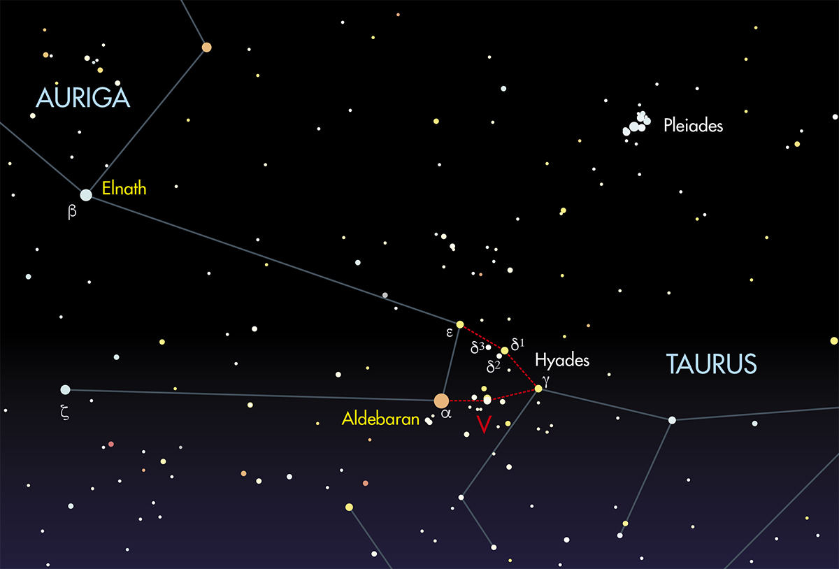 Chart showing the location of star Aldebaran
