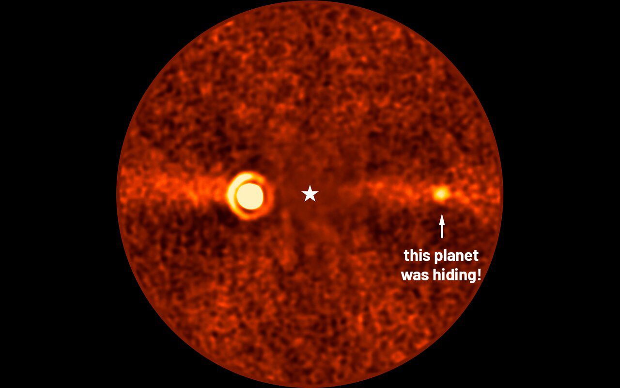 Image taken with ESO’s Very Large Telescope showing Beta Pictoris d, orbiting the star Beta Pictoris. Credit: ESO/B. Sutlieff, M. Bonse et al.
