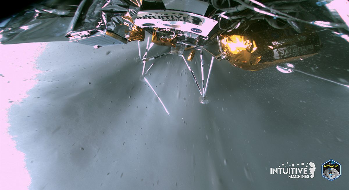 Odysseus lander on the Moon with its broken leg. Credit: Intuitive Machines