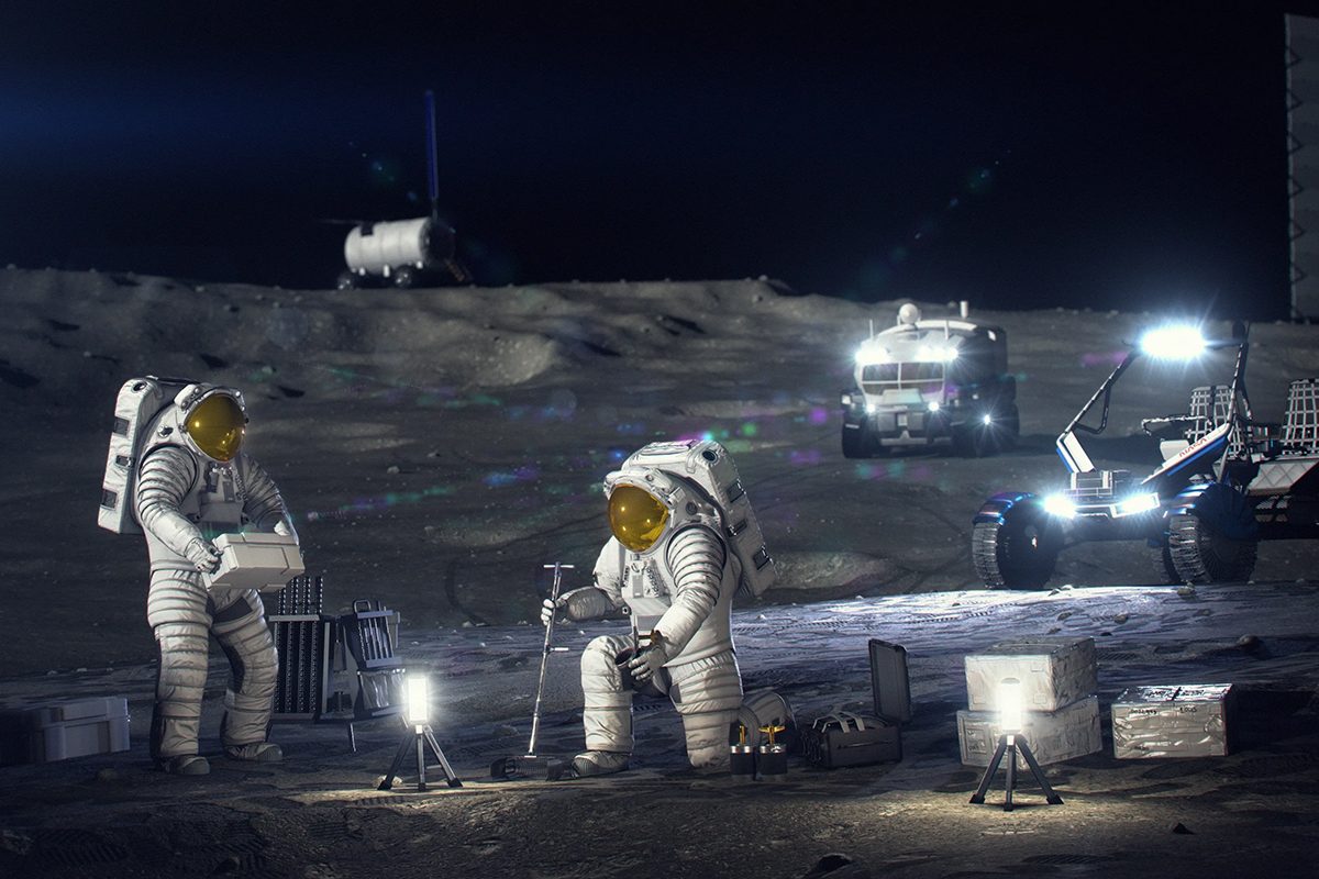 Artist's impression of astronauts working at a Moon base on the lunar surface. Credit: NASA